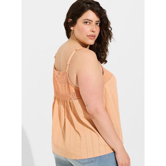 NWT TORRID Cotton Button-Up Embroidered Crochet Tank Top in Peach Bloom - Picture 5 of 11